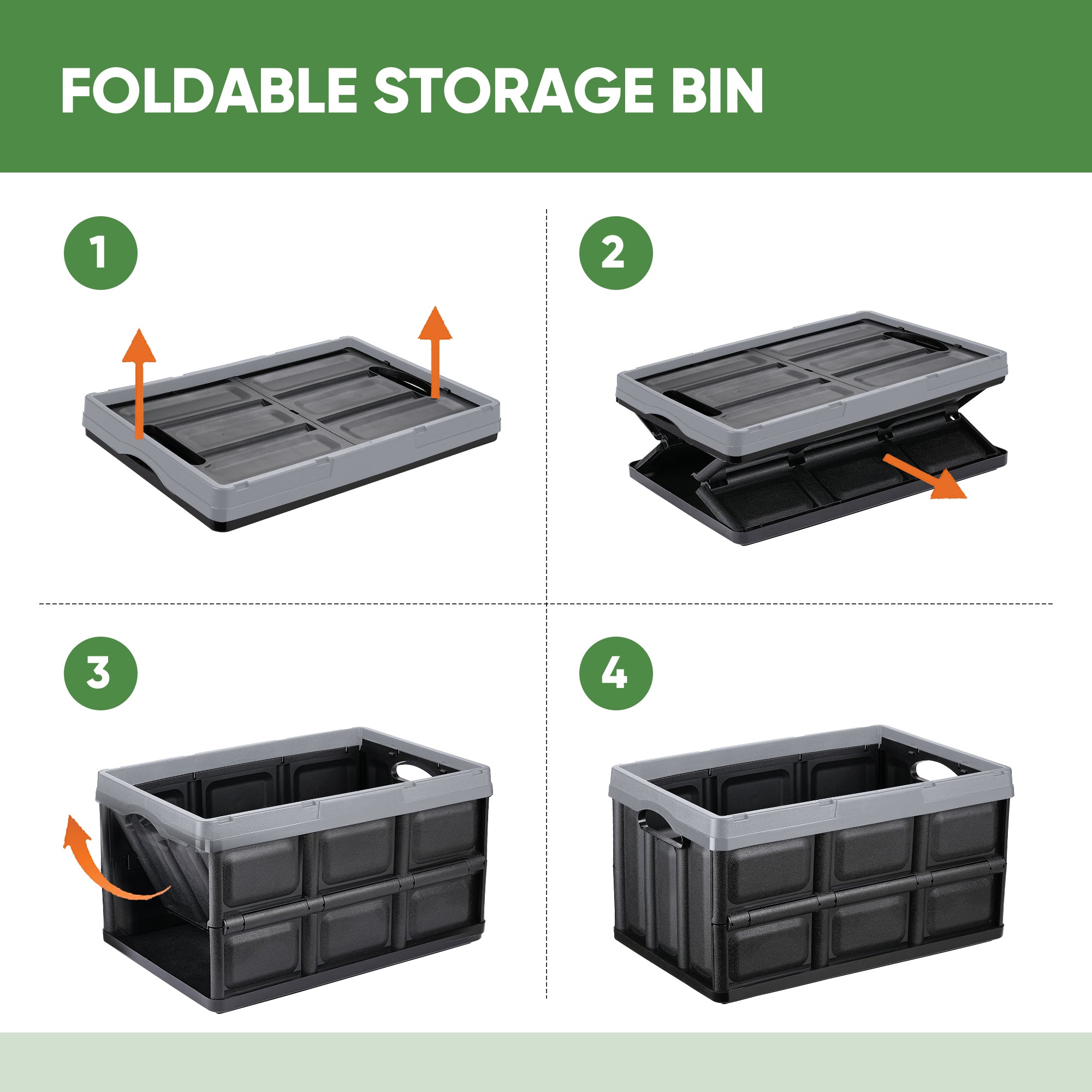 EHHLY 46L Collapsible Storage Bins(No Lid), Foldable Plastic Milk Crates for Storage, 2Pack, Grey