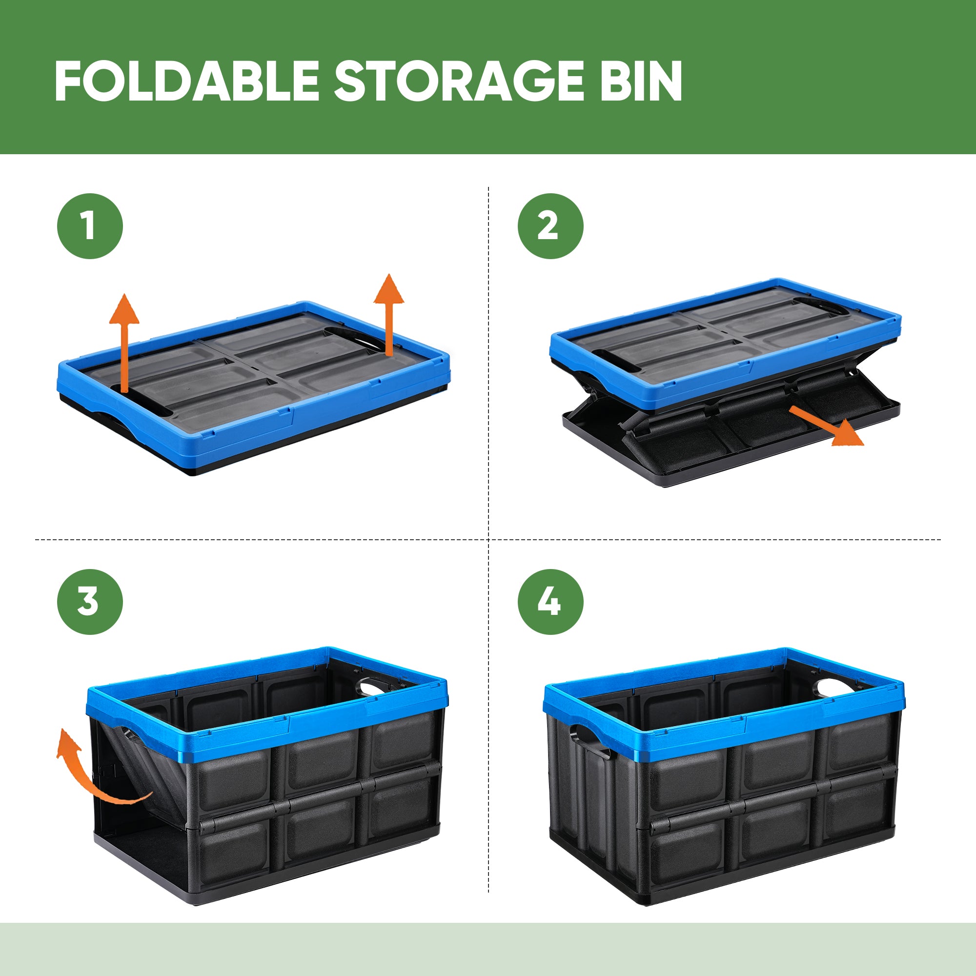 EHHLY 46L Collapsible Storage Bins(No Lid), Foldable Plastic Milk Crates for Storage, 2Pack, Blue