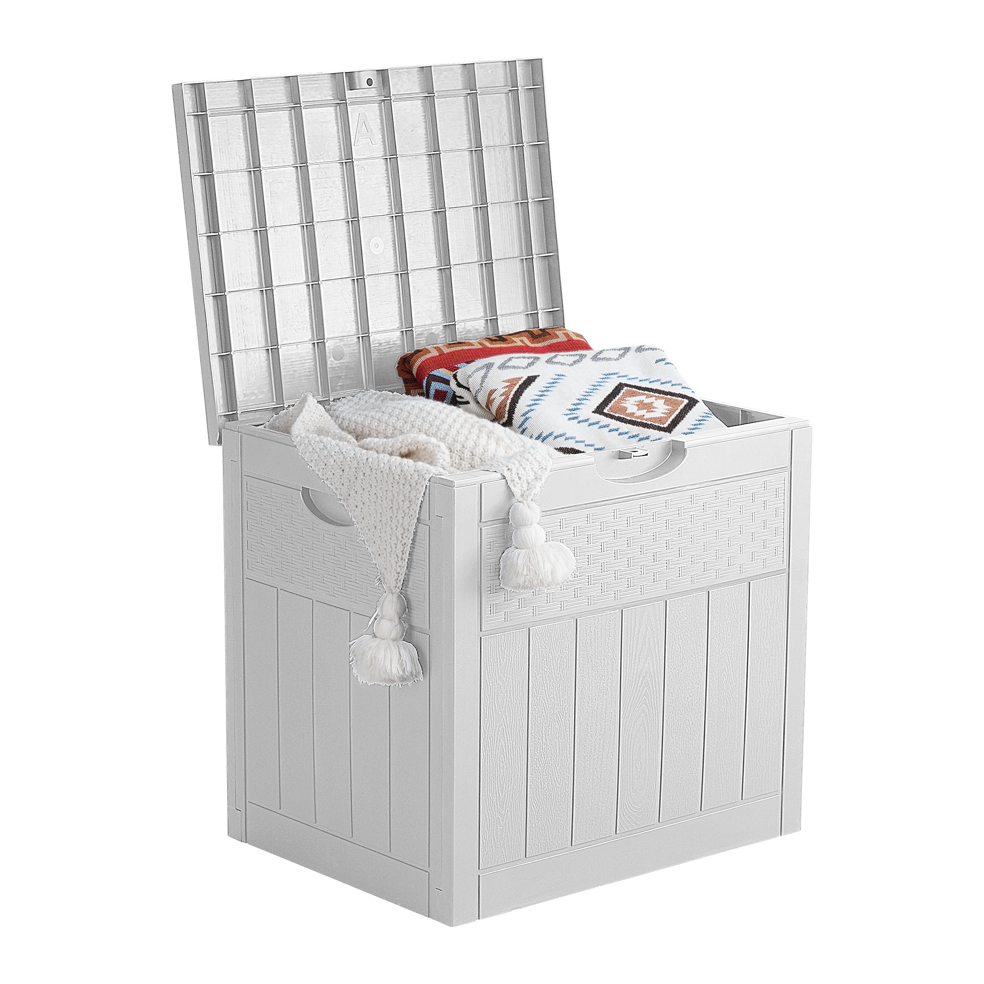 EHHLY 33 Gallon Deck Box, Small Outdoor Storage Box Waterproof, White