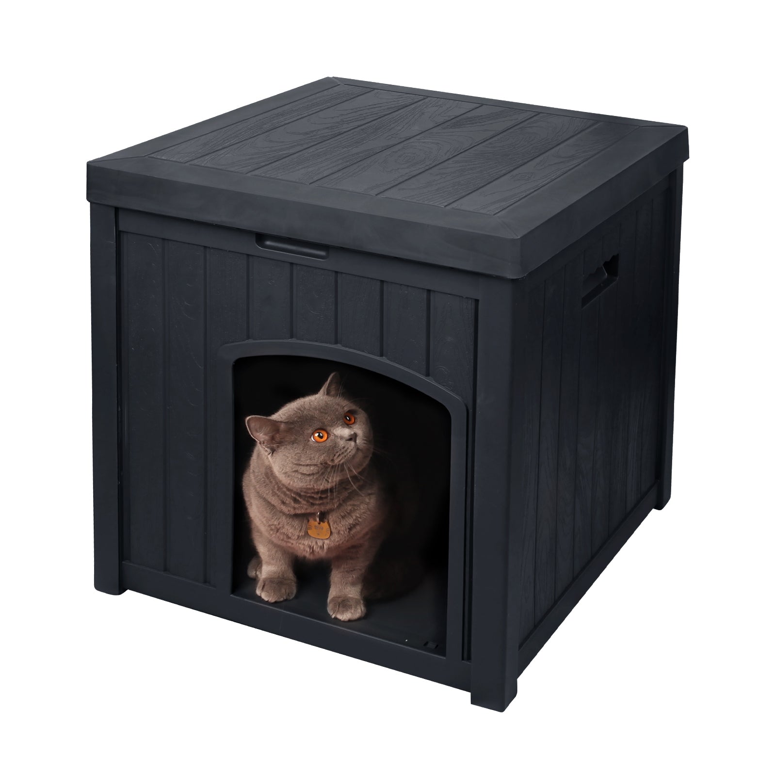 EHHLY Outdoor Cat House for Winter Waterproof, Outside Multiple Feral Cat Houses Weatherproof, Durable Resin Plastic, Black