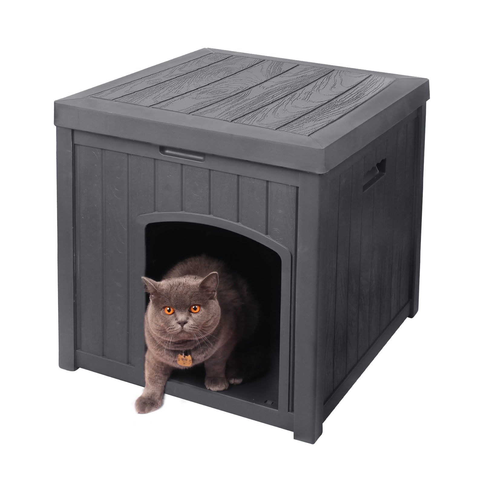 EHHLY Outdoor Cat House for Winter Waterproof, Outside Multiple Feral Cat Houses Weatherproof, Durable Resin Plastic, Grey