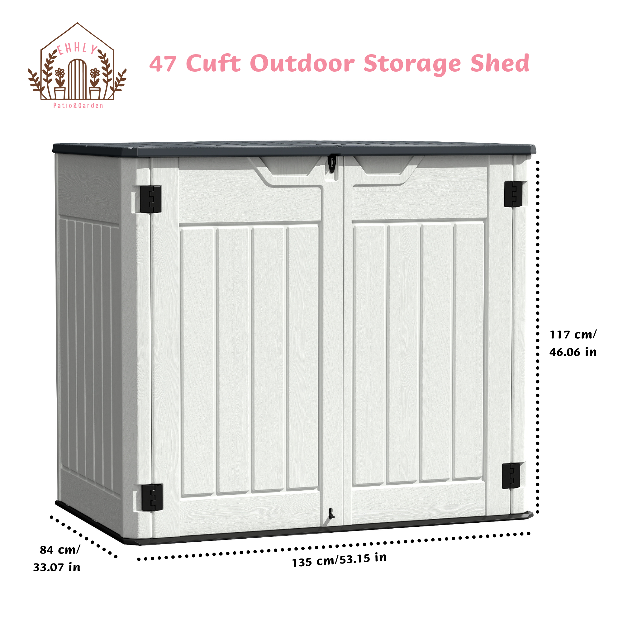 EHHLY 47 Cuft Outdoor Storage Shed with Floor, w/o Shelf