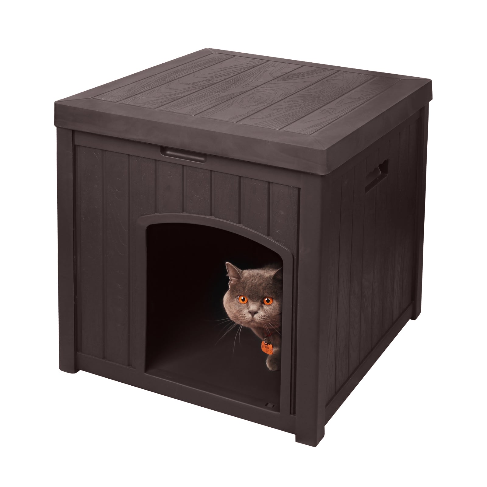 EHHLY Outdoor Cat House for Winter Waterproof, Outside Multiple Feral Cat Houses Weatherproof, Durable Resin Plastic, Brown