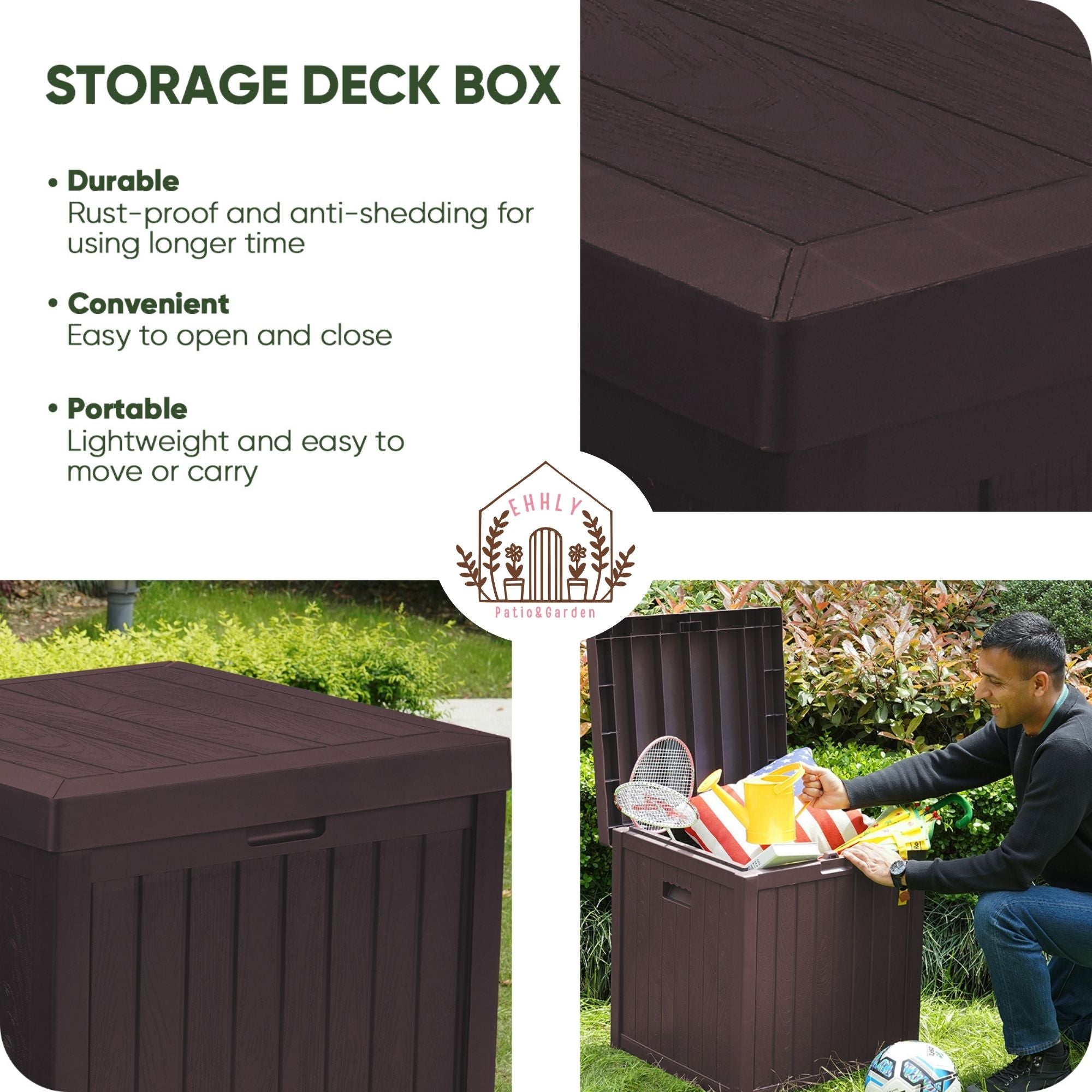 EHHLY 51 Gallon Deck Box, Brown