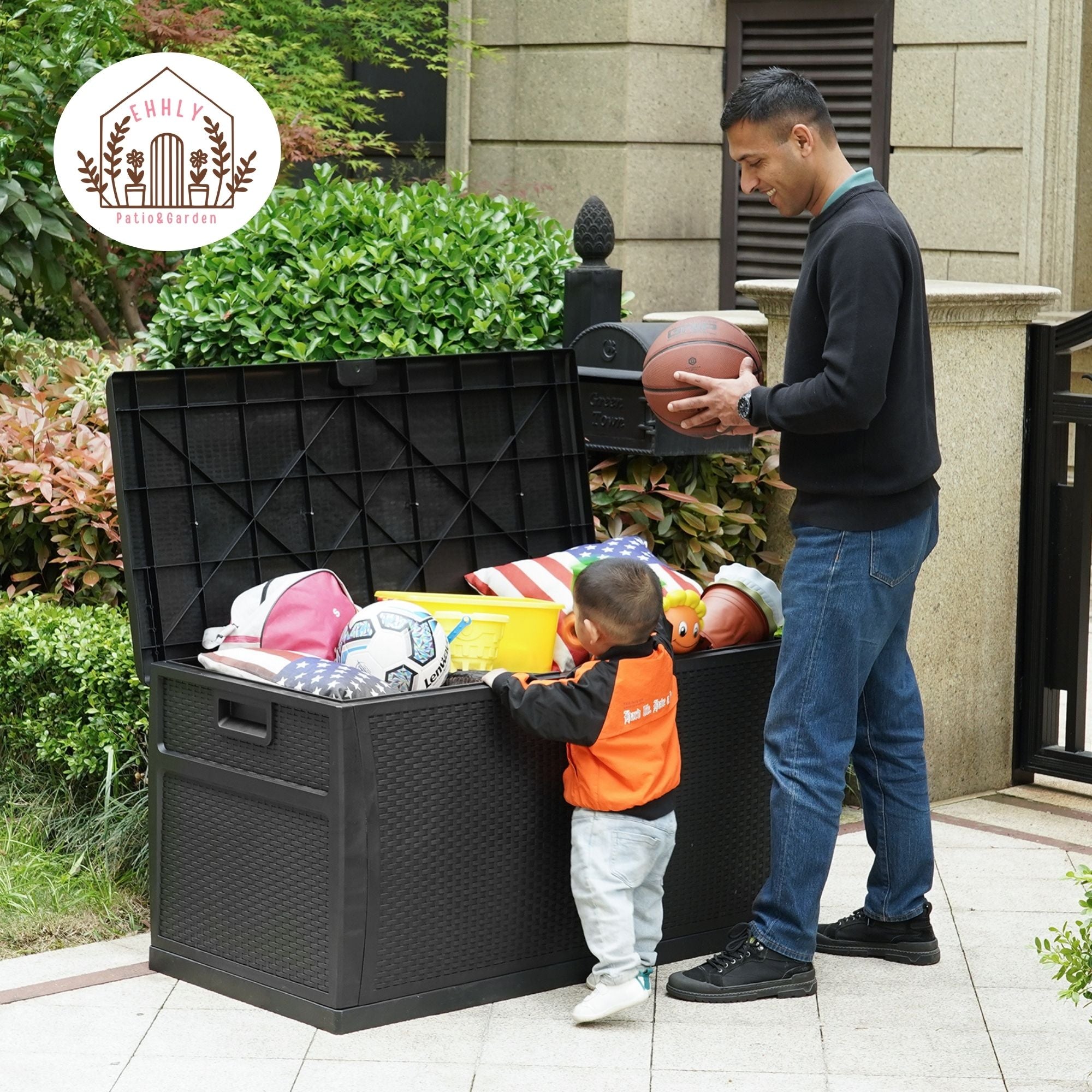 EHHLY 121 Gallon Outdoor Storage Box Large, Black