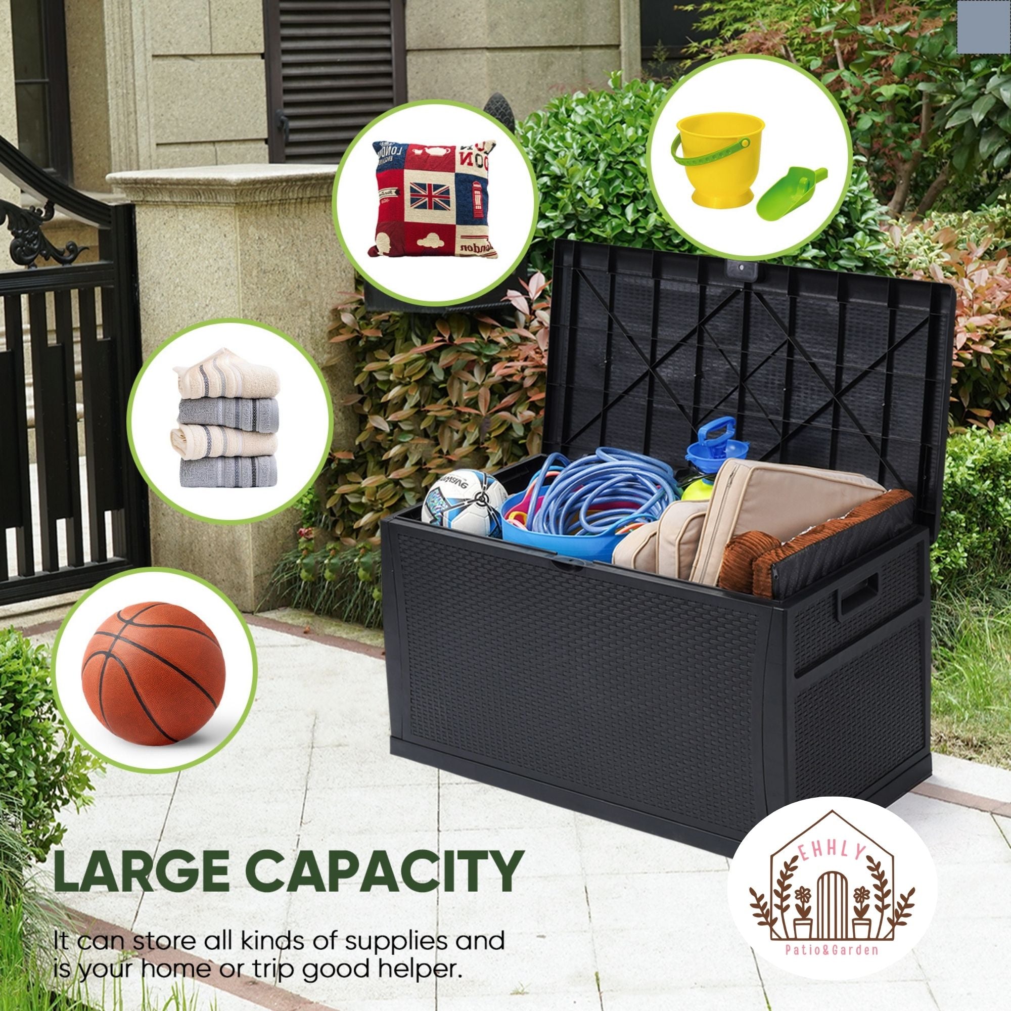 EHHLY 121 Gallon Outdoor Storage Box Large, Black