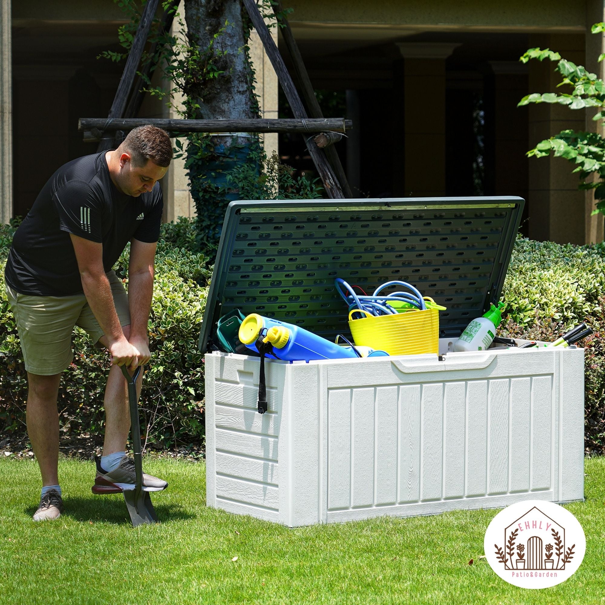 EHHLY Outdoor Storage Box Waterproof, XL 160 Gallon, White