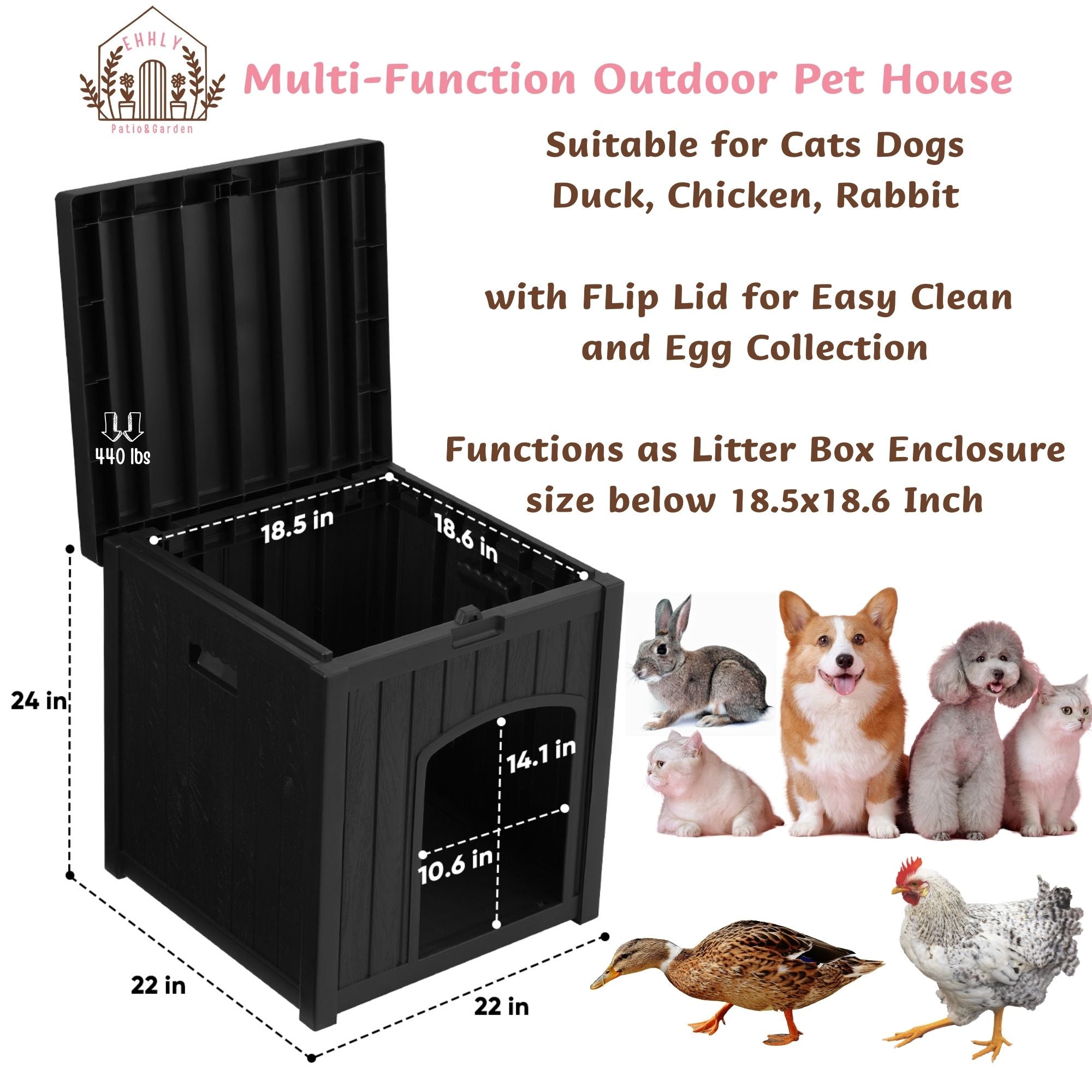 EHHLY Outdoor Cat House for Winter Waterproof, Black