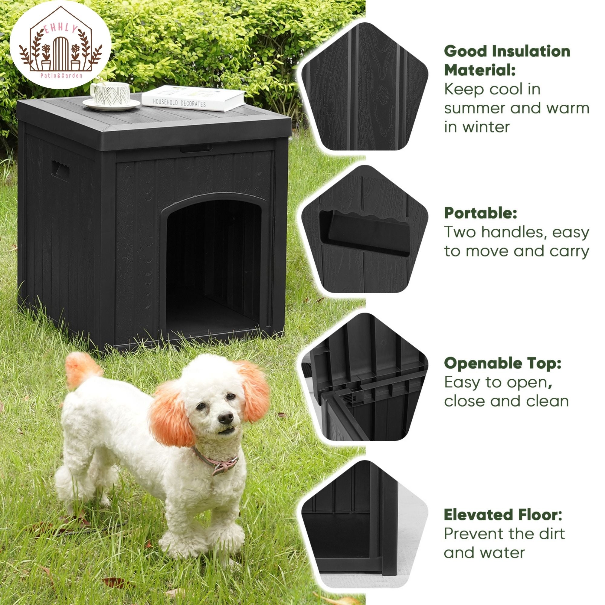 EHHLY Outdoor Cat House for Winter Waterproof, Black