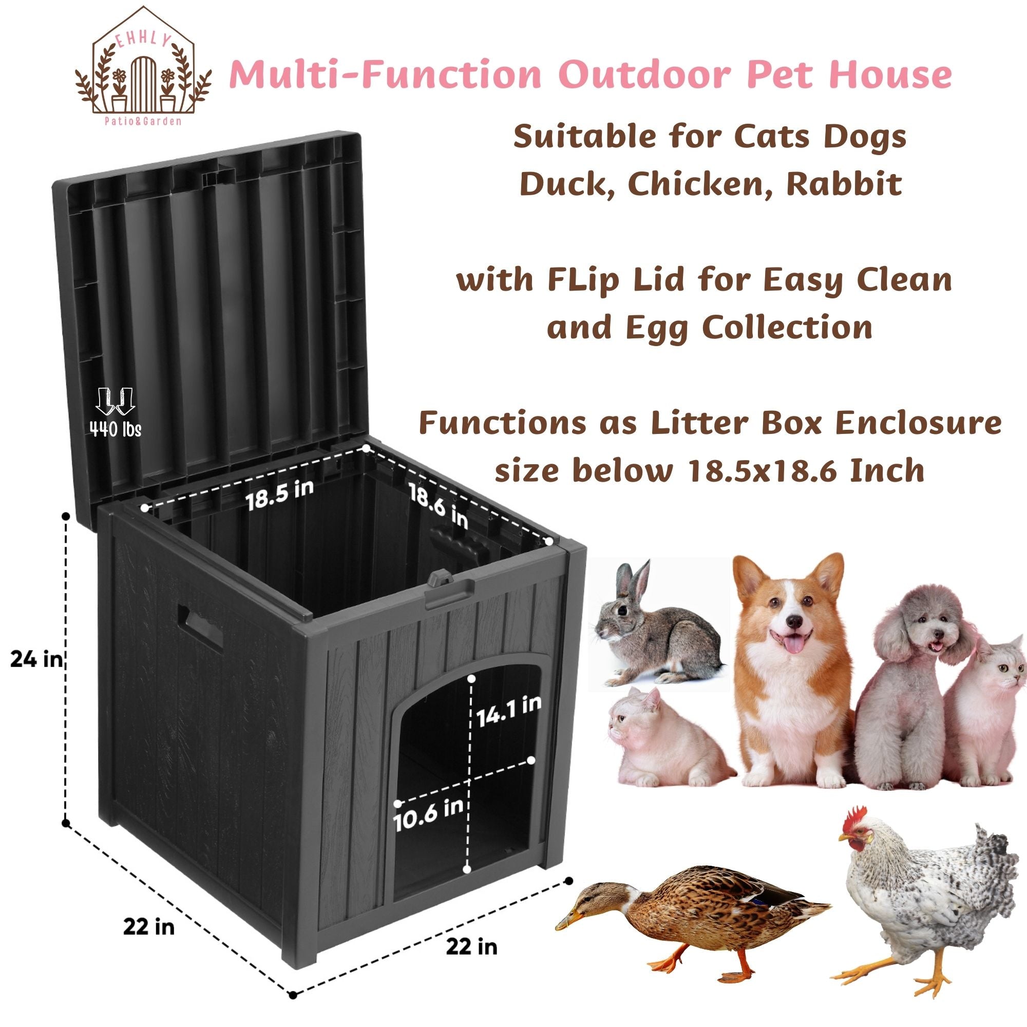 EHHLY Outdoor Cat House Cat Litter Box Enclosure Grey