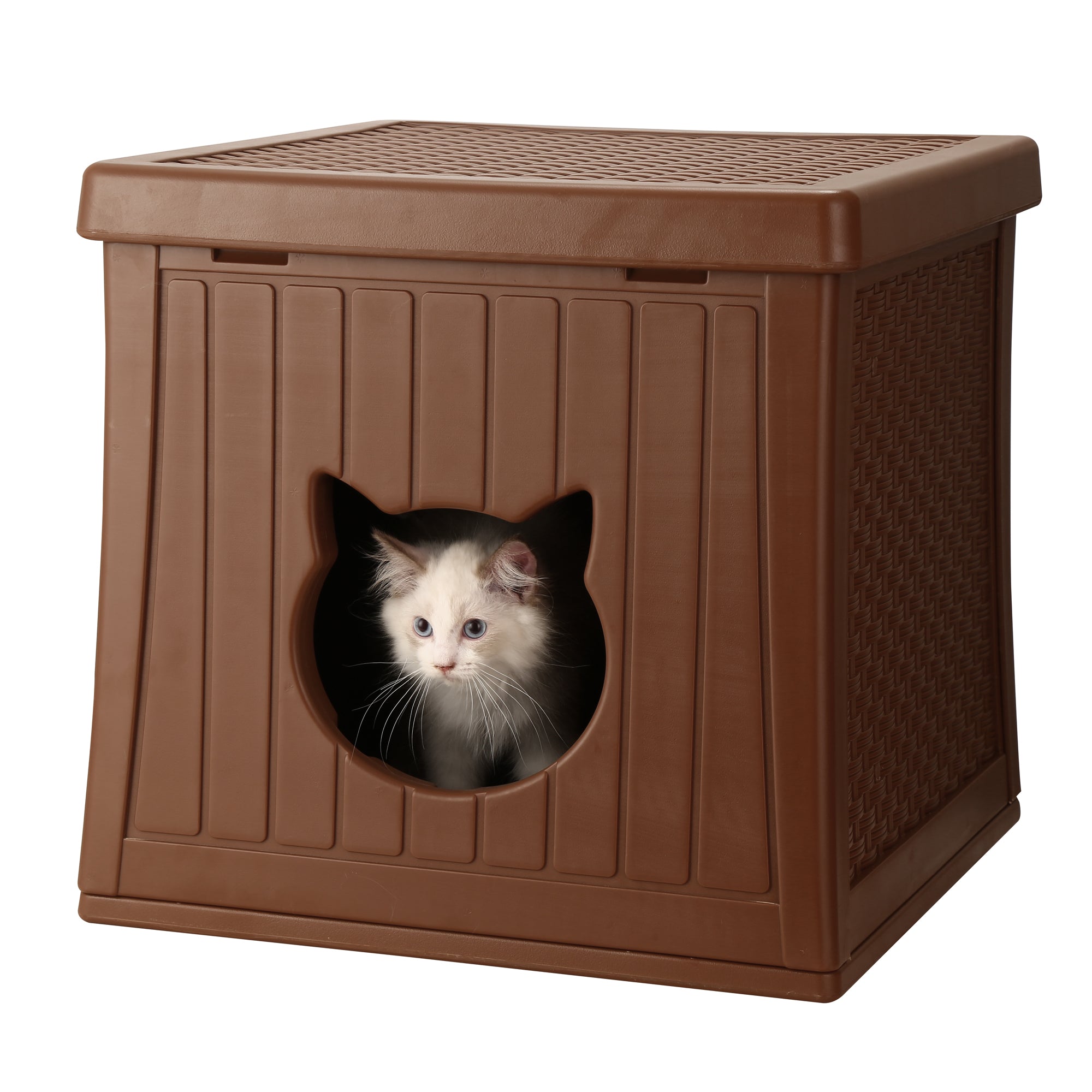 EHHLY Insulated Cat House Outdoor with Flip Lid for Easy Cleaning, Caramel