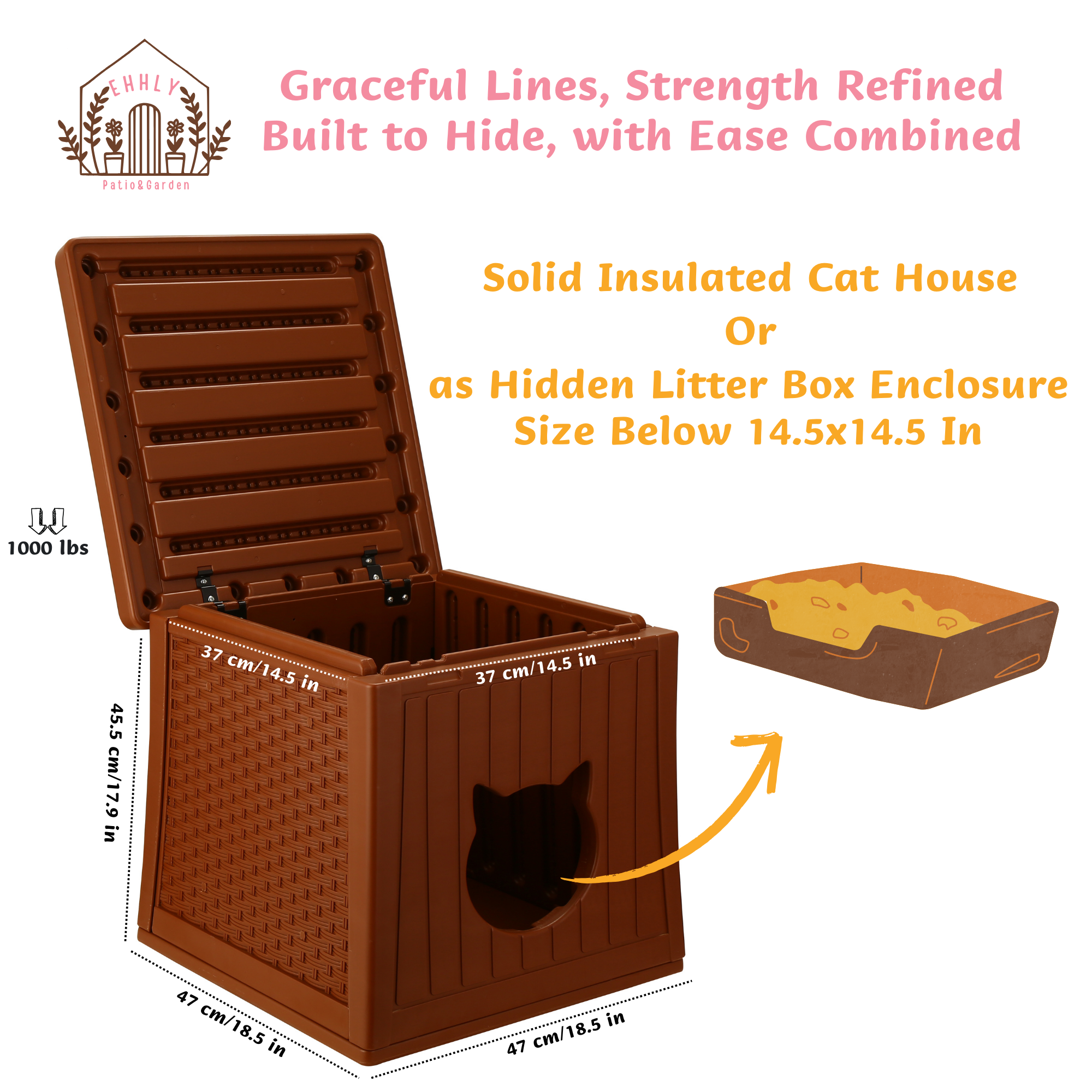 EHHLY Insulated Cat House Outdoor with Flip Lid for Easy Cleaning, Caramel