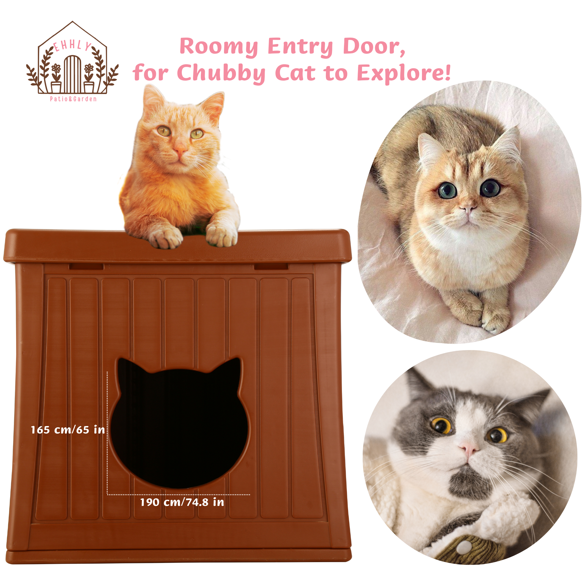 EHHLY Insulated Cat House Outdoor with Flip Lid for Easy Cleaning, Caramel