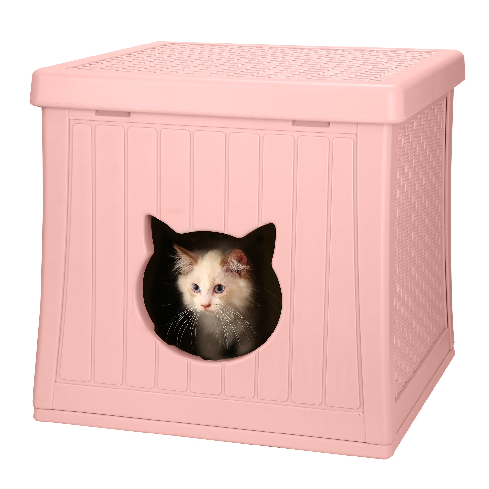 EHHLY Insulated Cat House Outdoor with Flip Lid for Easy Cleaning, Blush