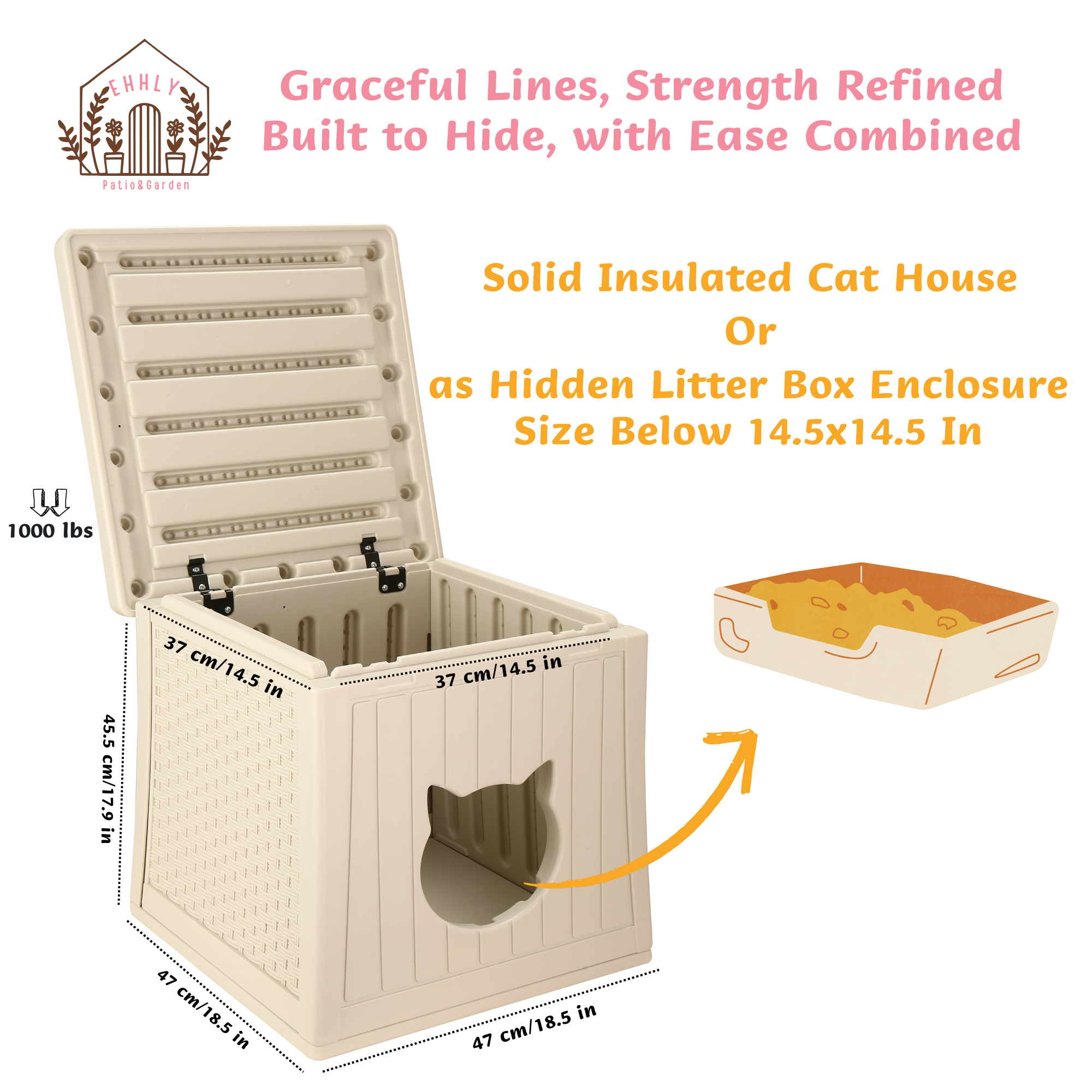 EHHLY Insulated Cat House Outdoor with Flip Lid for Easy Cleaning, Oatmilk