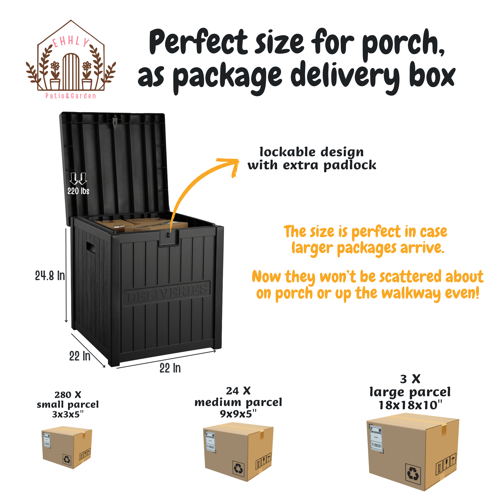 EHHLY 51 Gallon Resin Package Delivery Box for Outside, Lockable Secure Package Bin Delivery Box for Front Porch, Black