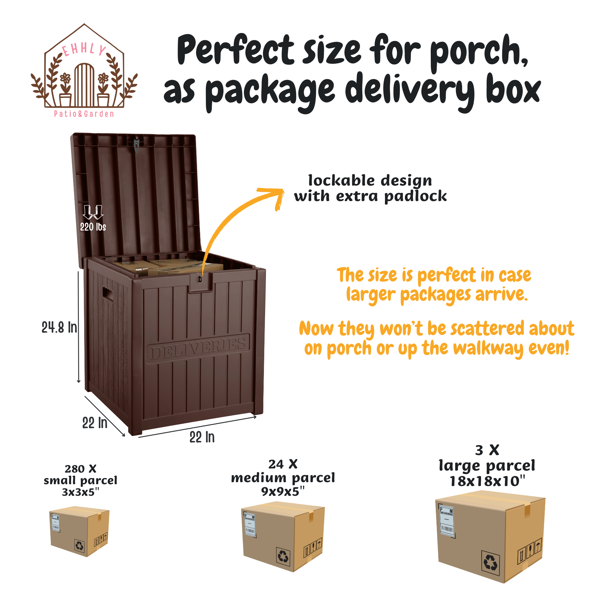 EHHLY 51 Gallon Resin Package Delivery Box for Outside, Lockable Secure Package Bin Delivery Box for Front Porch, Brown