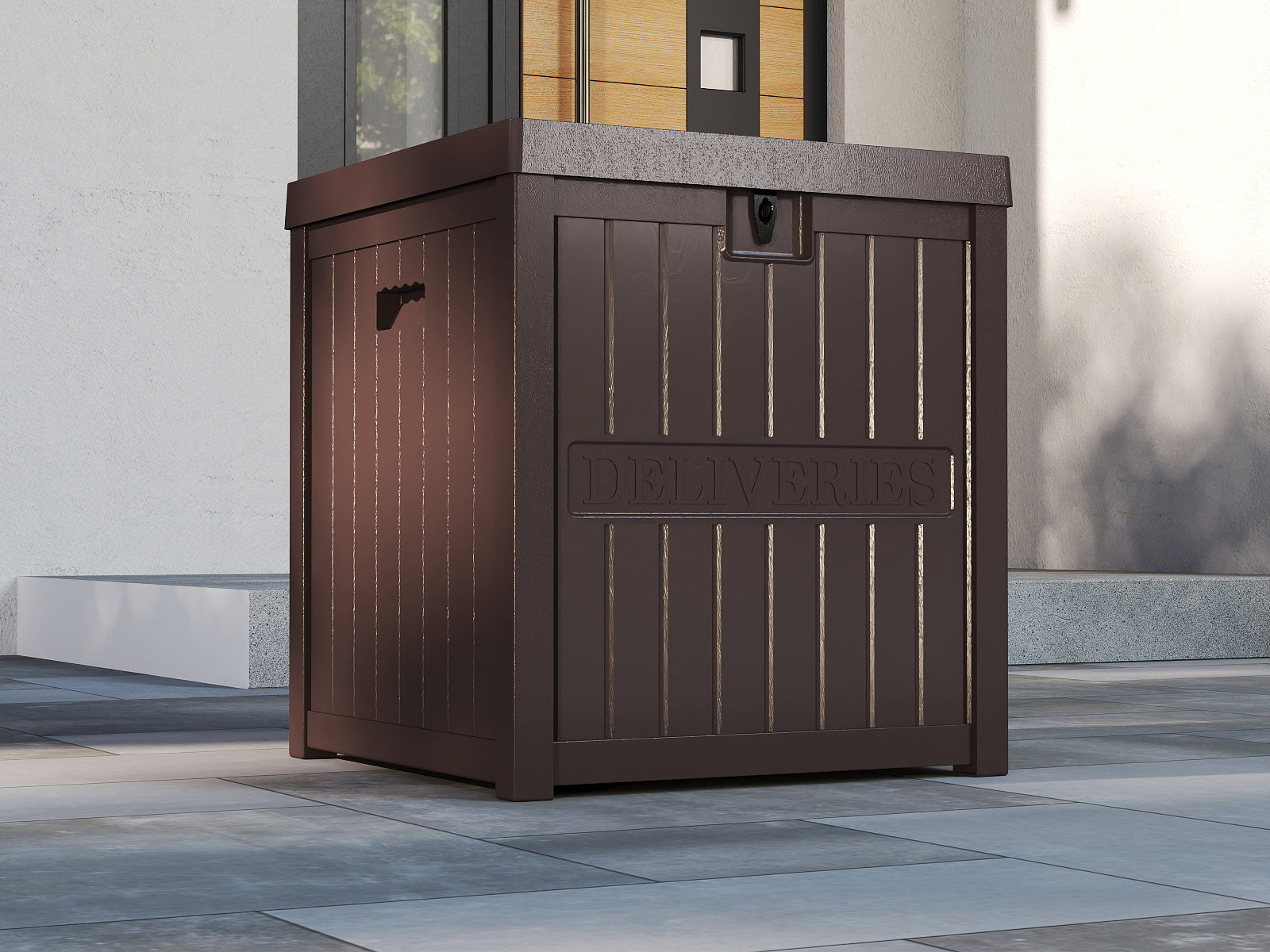 EHHLY 51 Gallon Resin Package Delivery Box for Outside, Lockable Secure Package Bin Delivery Box for Front Porch, Brown