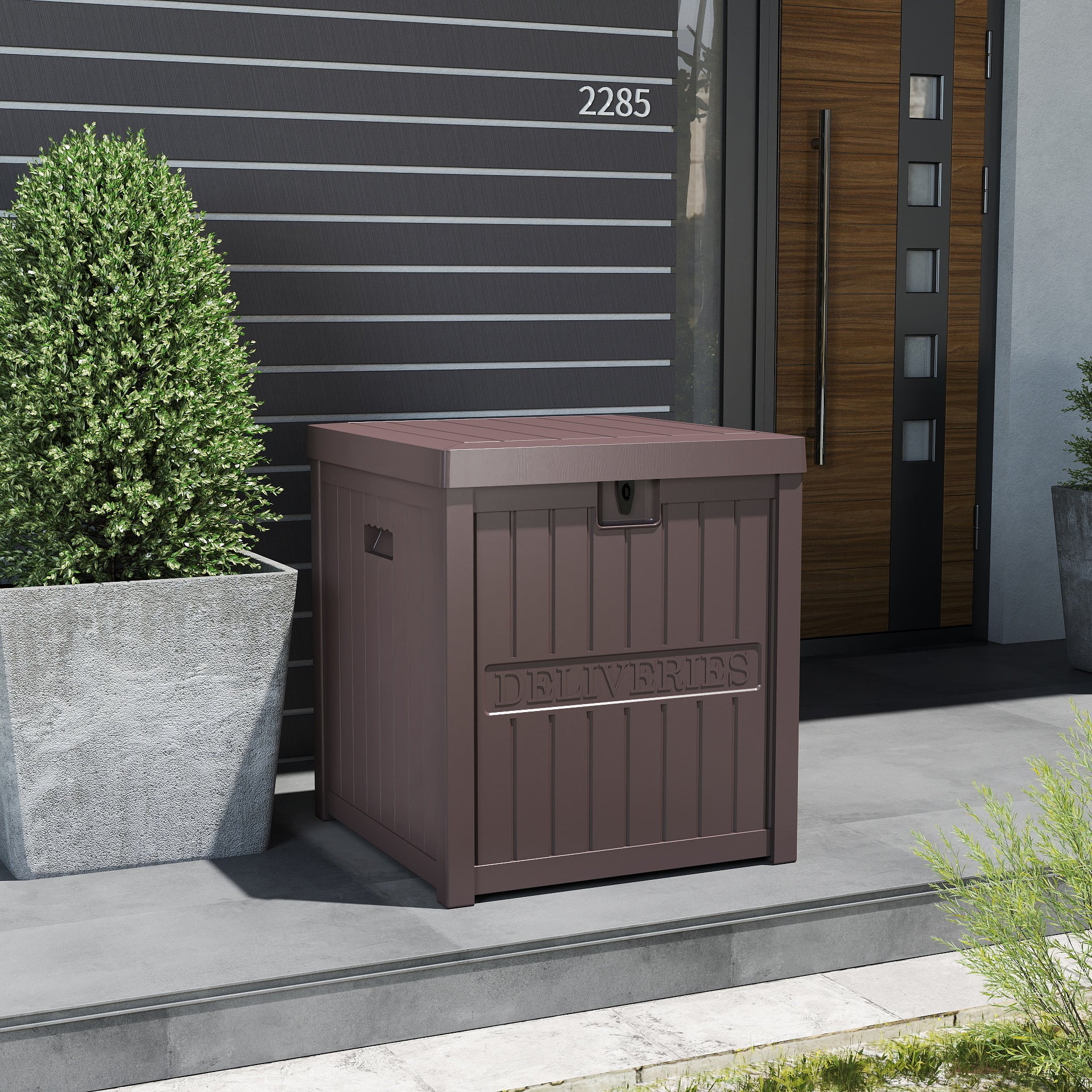 EHHLY 51 Gallon Resin Package Delivery Box for Outside, Lockable Secure Package Bin Delivery Box for Front Porch, Brown