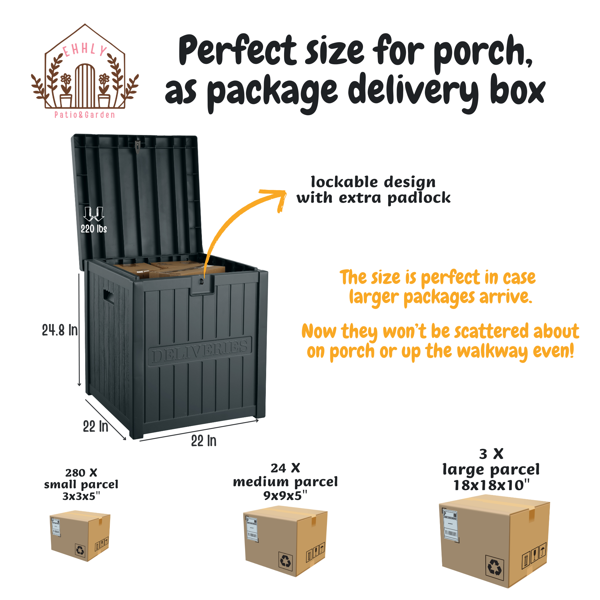 EHHLY 51 Gallon Resin Package Delivery Box for Outside, Lockable Secure Package Bin Delivery Box for Front Porch, Grey