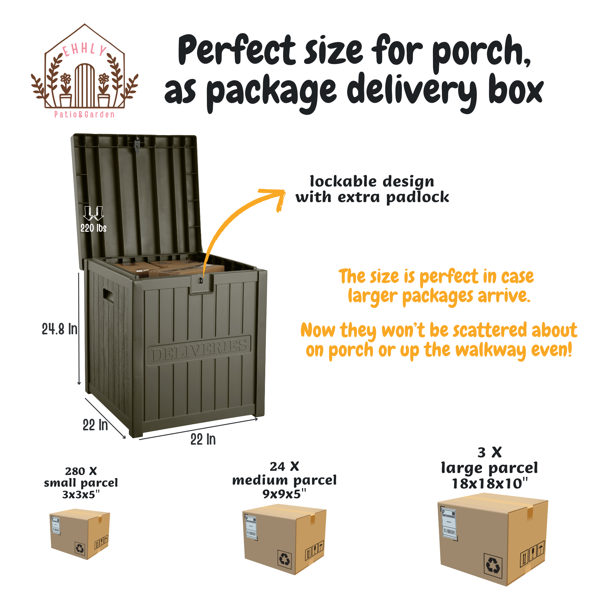 EHHLY 51 Gallon Resin Package Delivery Box for Outside, Lockable Secure Package Bin Delivery Box for Front Porch, Olive Grey