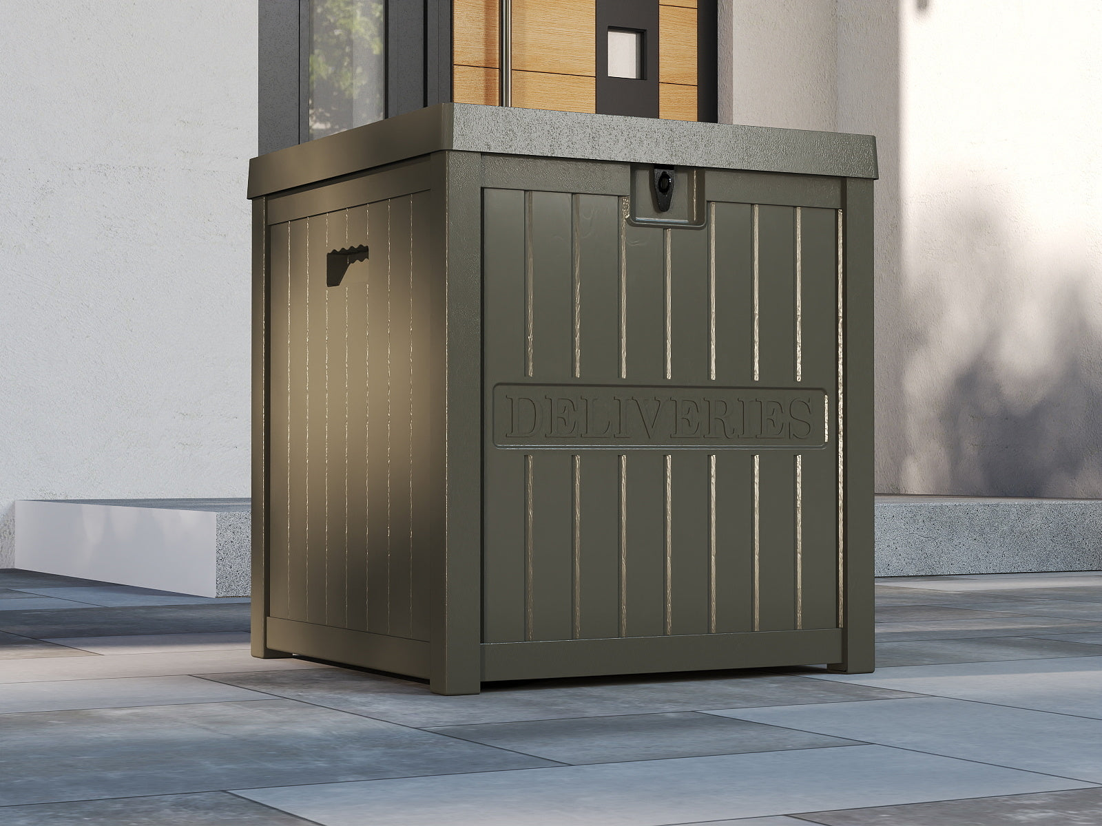 EHHLY 51 Gallon Resin Package Delivery Box for Outside, Lockable Secure Package Bin Delivery Box for Front Porch, Olive Grey