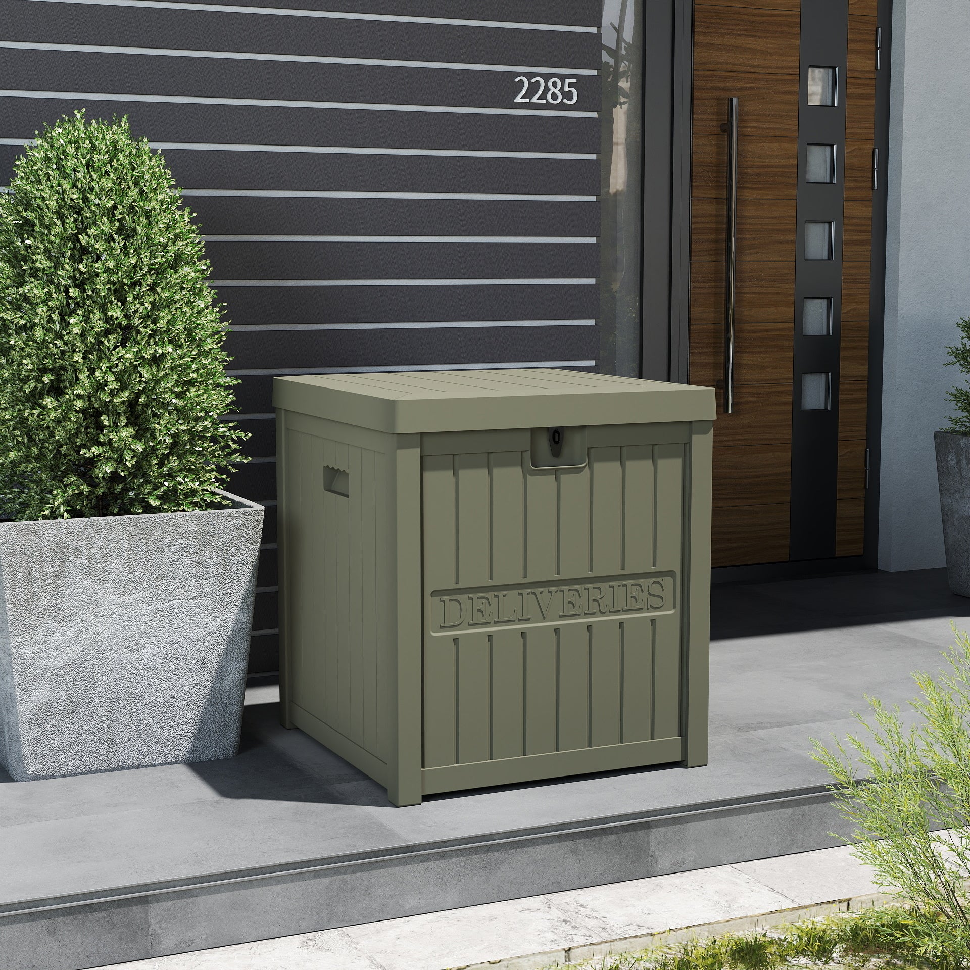 EHHLY 51 Gallon Resin Package Delivery Box for Outside, Lockable Secure Package Bin Delivery Box for Front Porch, Olive Grey