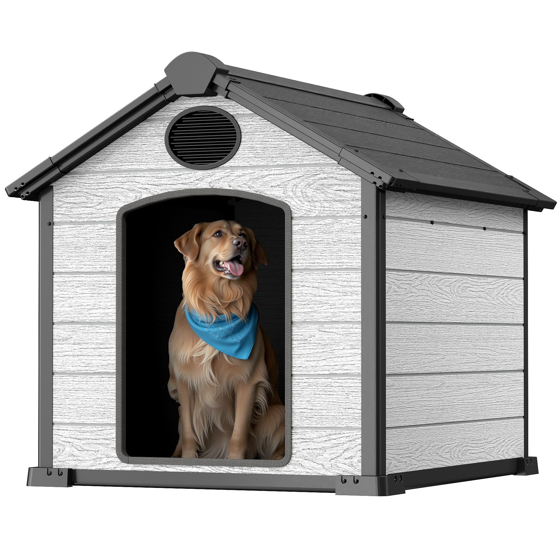 EHHLY 46" Large Dog House Outdoor Weatherproof, 46"Lx40"Wx40"H, Cemented Grey