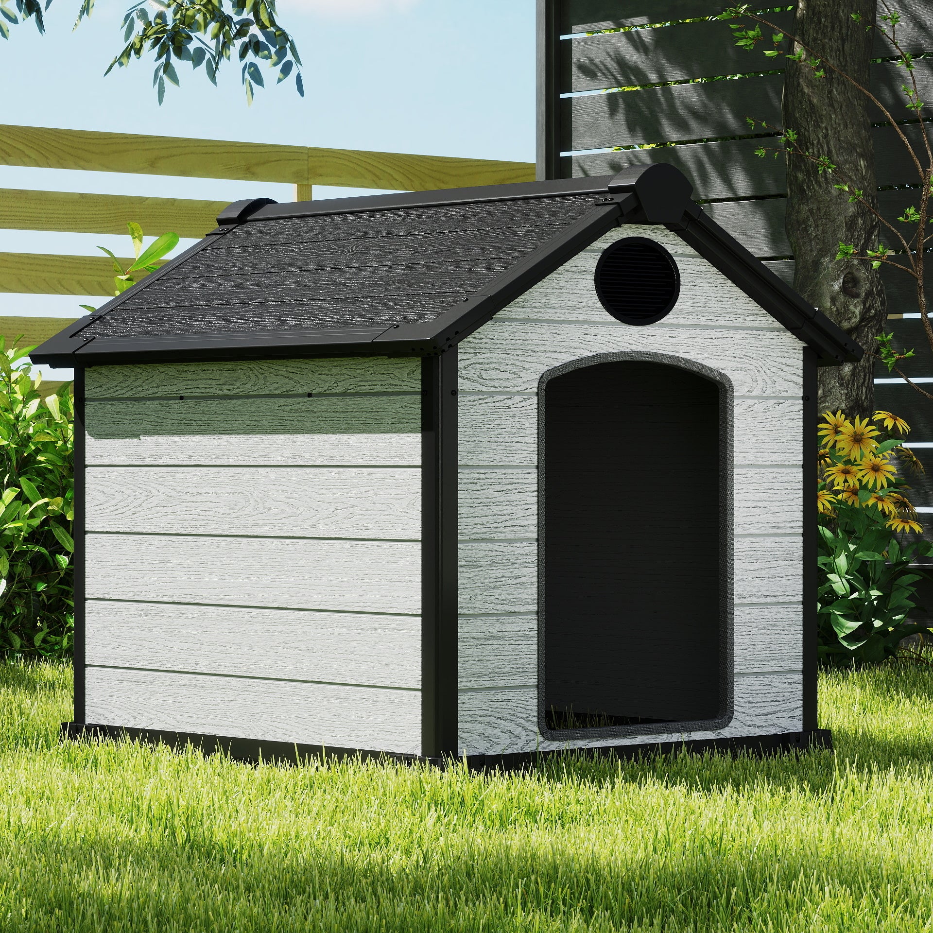 EHHLY 46" Large Dog House Outdoor Weatherproof, 46"Lx40"Wx40"H, Cemented Grey