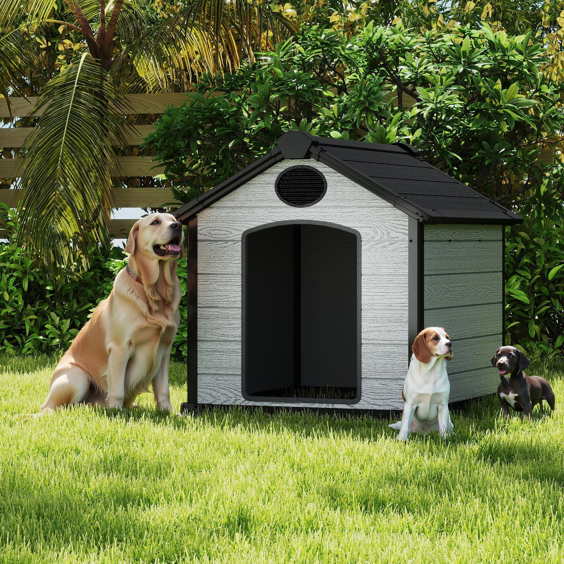 EHHLY 46" Large Dog House Outdoor Weatherproof, 46"Lx40"Wx40"H, Cemented Grey