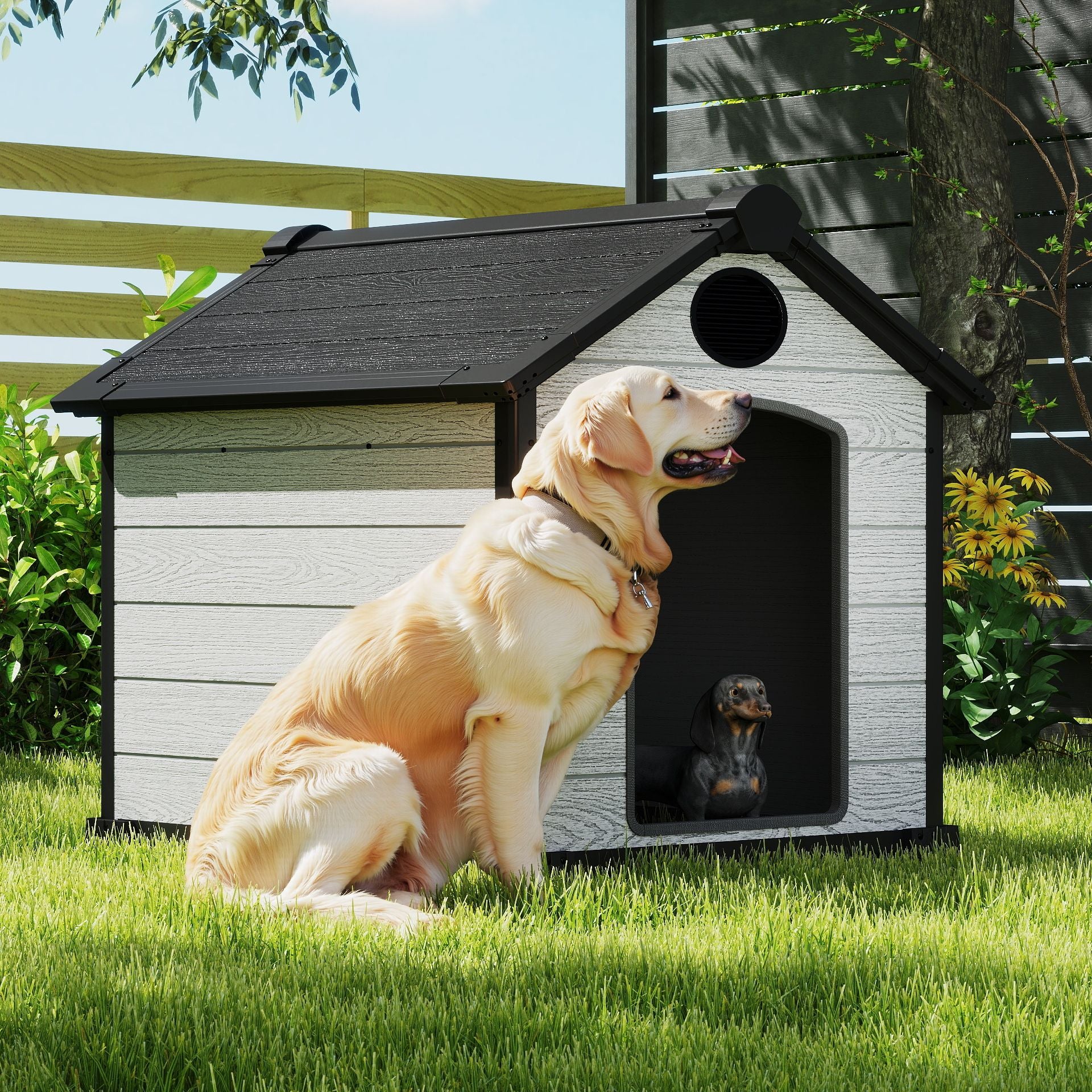 EHHLY 46" Large Dog House Outdoor Weatherproof, 46"Lx40"Wx40"H, Cemented Grey