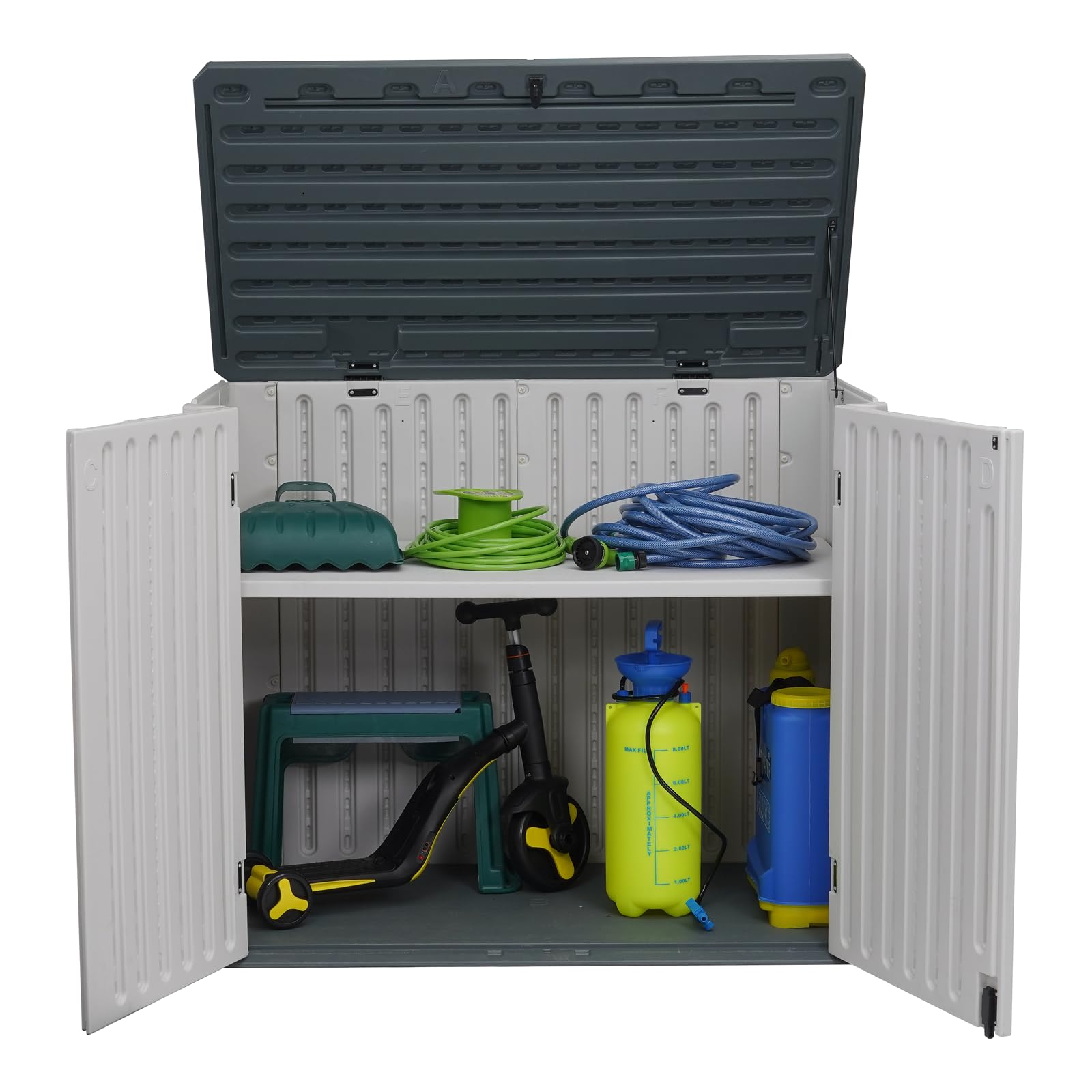 EHHLY 35 Cuft Outdoor Storage Shed with Floor, 4Ft Outside Storage Cabinet, 2 Shelf