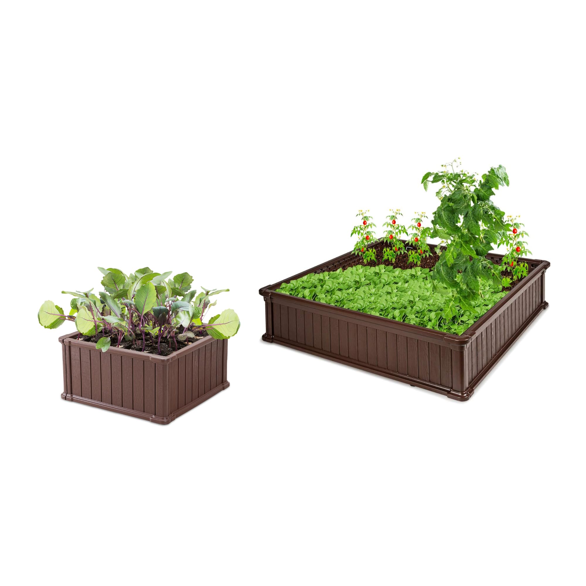EHHLY 2PCS Raised Garden Beds Outdoor(Big & Little), Extra Thick Plastic Planter Box for Outdoor Plants, Square