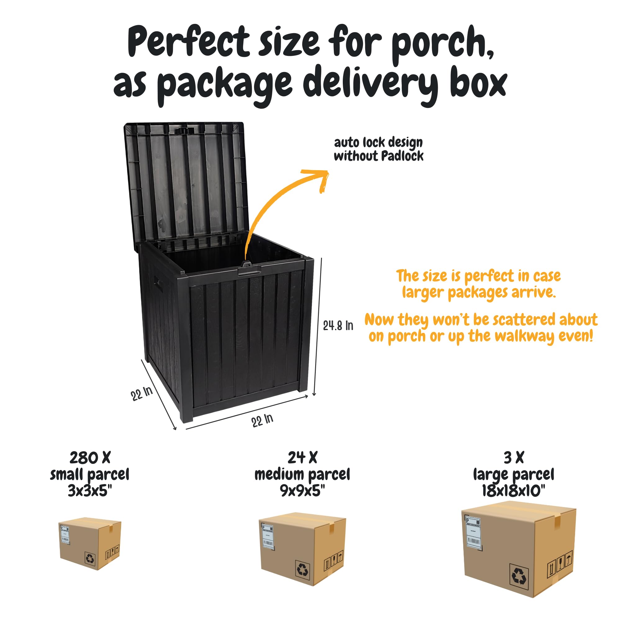 EHHLY Deck Box, 51 Gallon Front Porch Package Bin Delivery Box for Outside, Black