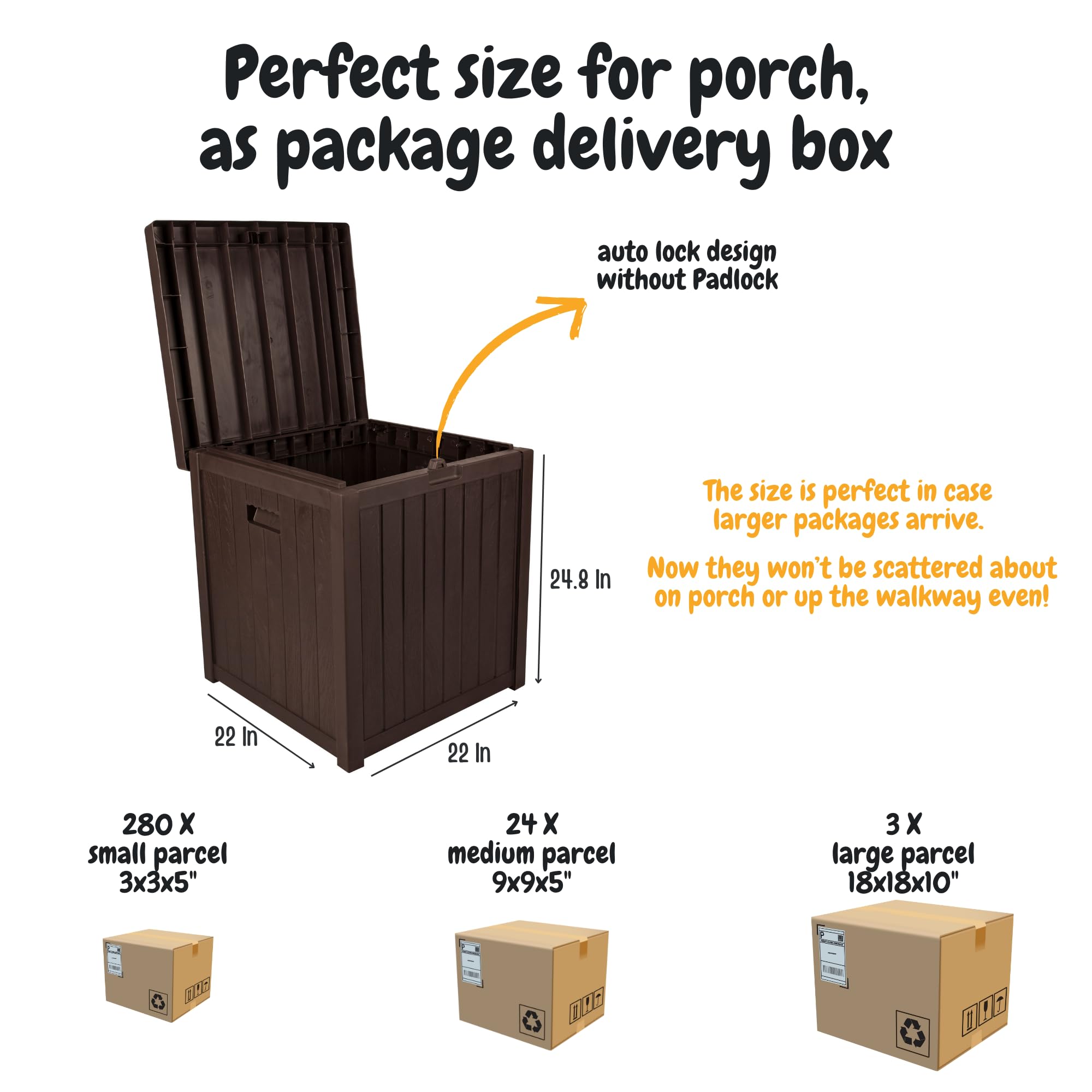 EHHLY Deck Box, 51 Gallon Front Porch Package Bin Delivery Box for Outside, Brown