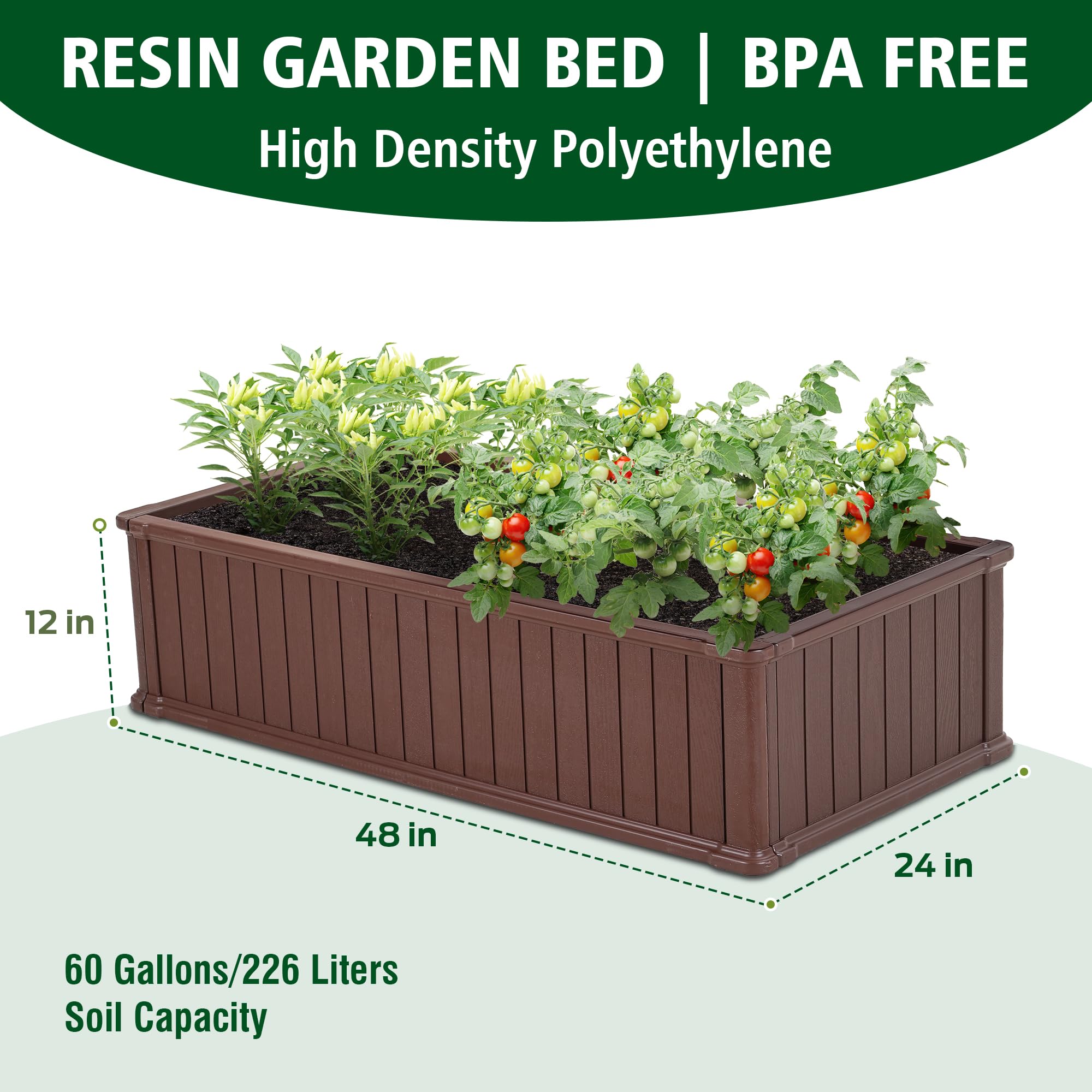 EHHLY 4'x2' Raised Garden Bed Outdoor, Extra Thick Plastic Planter Box for Outdoor Plants