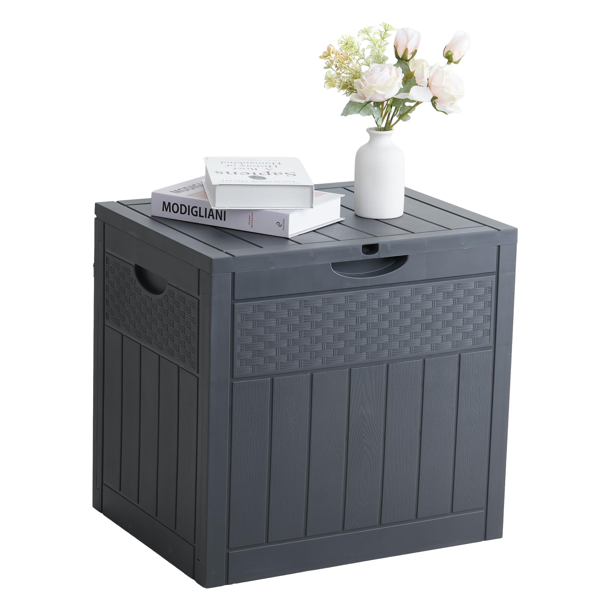 EHHLY 30 Gallon Deck Box, Small Outdoor Storage Box Waterproof, Grey