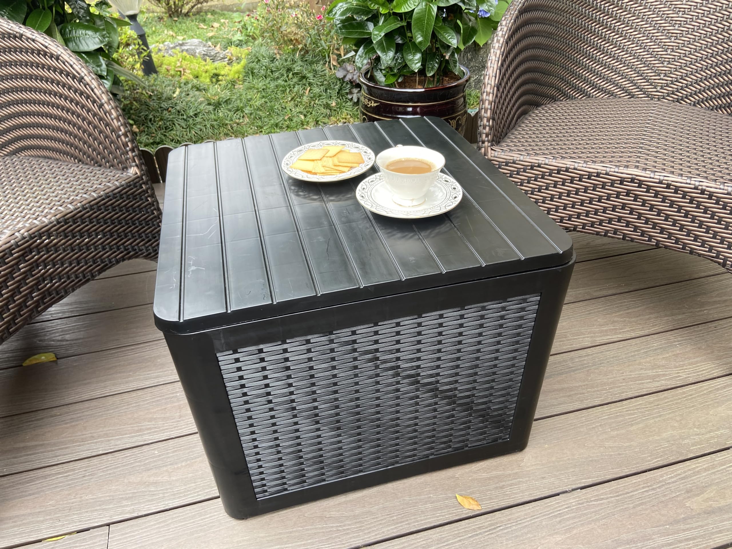EHHLY Deck Box, Deck Box, Patio Coffee Table with Storage, 36 Gallon, Black